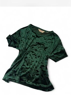 Bechamel Dark Green Velvet Floral Short Sleeve Top